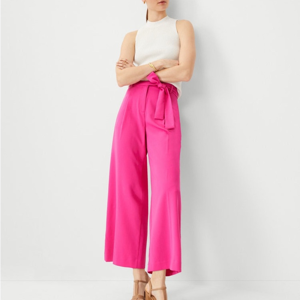 Ann Taylor Petite Tie Waist Wide Ankle Pant